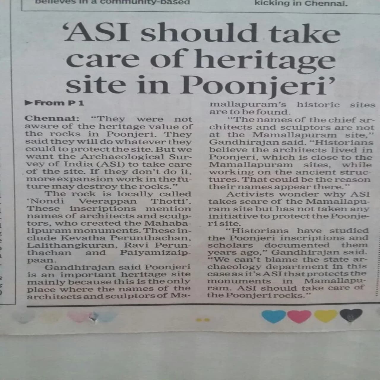 Times of India article on Poonjeri, continued